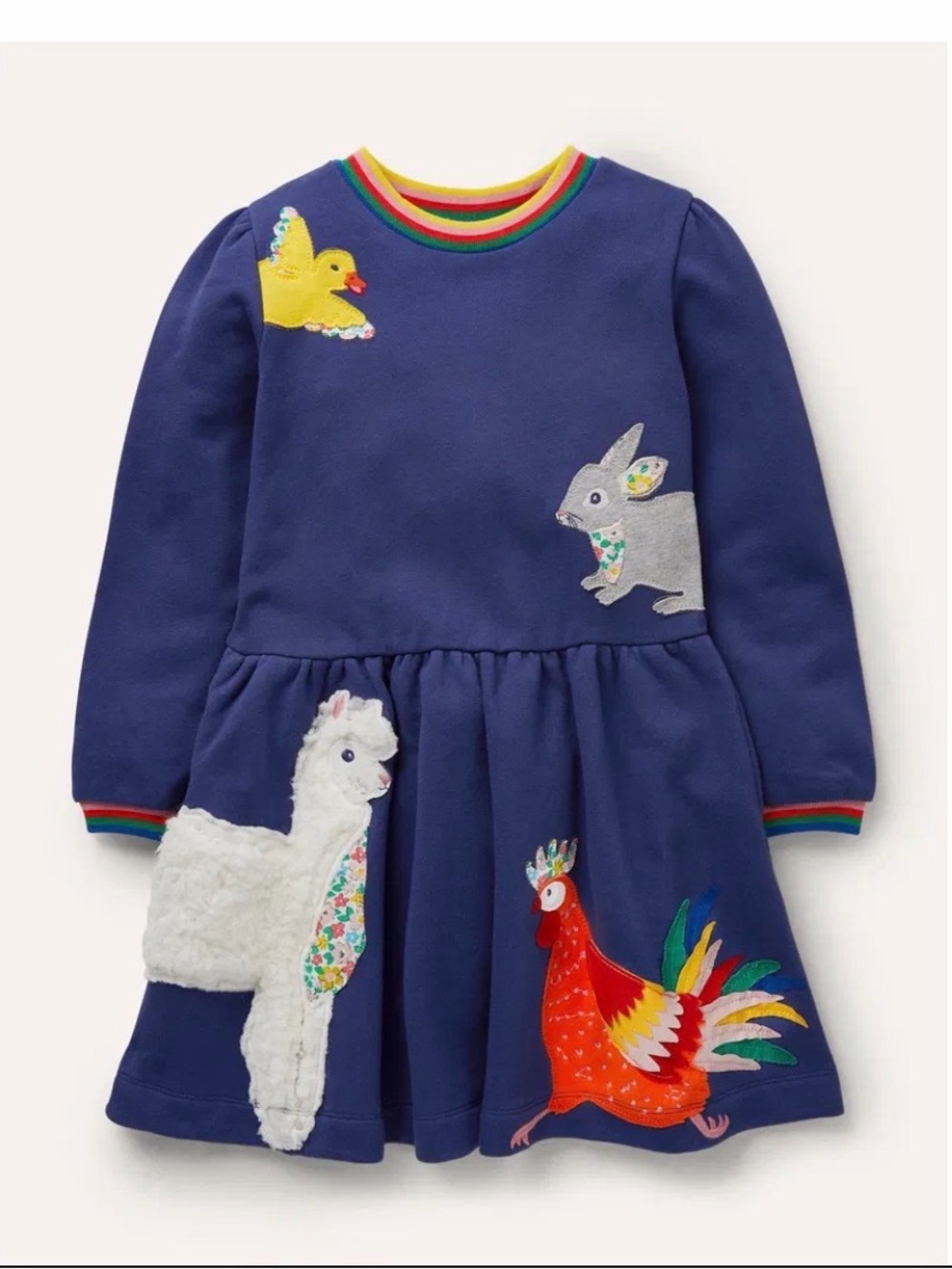 Mini Boden Navy Blue Animal Applique Long-Sleeve Sweatshirt Dress
